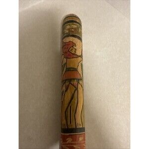 Vintage Original 80's Mexico Hand Carved & Painted Wooden Pinata Bat Stick 23"